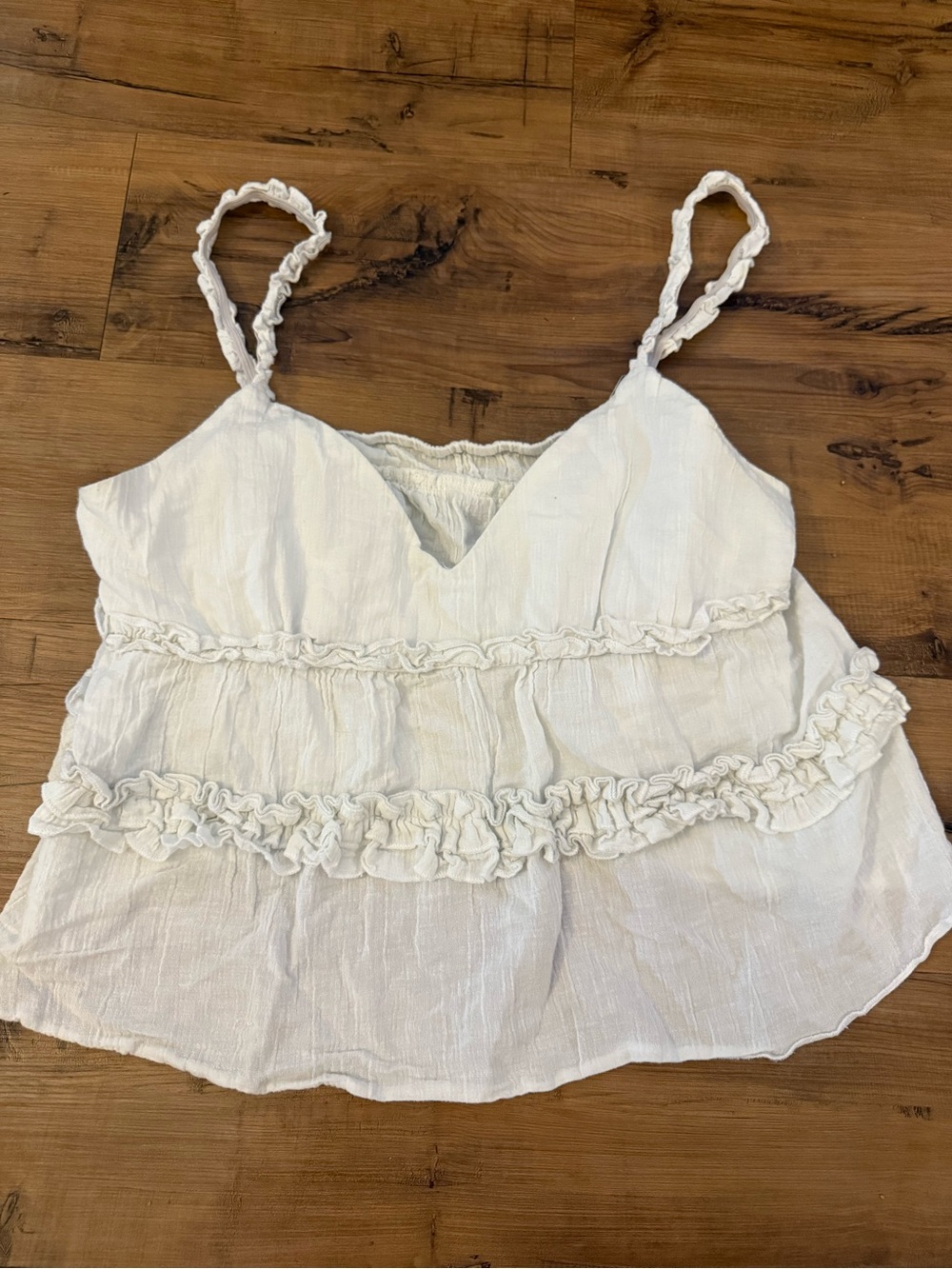 White Ruffled Spaghetti Strap Women's Top
